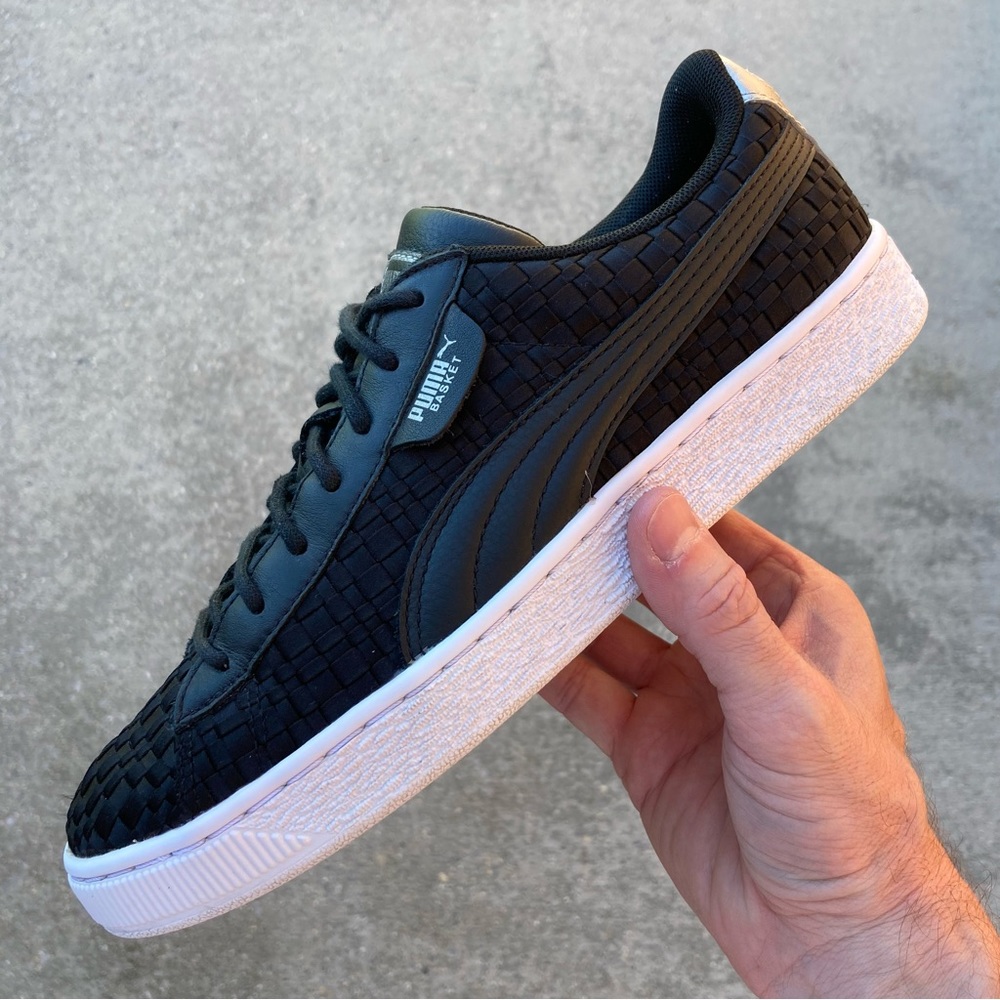 PUMA 365915 03 Basket Woven Classic Satin Black Sneakers Women’s Size 8.5 Shoes
